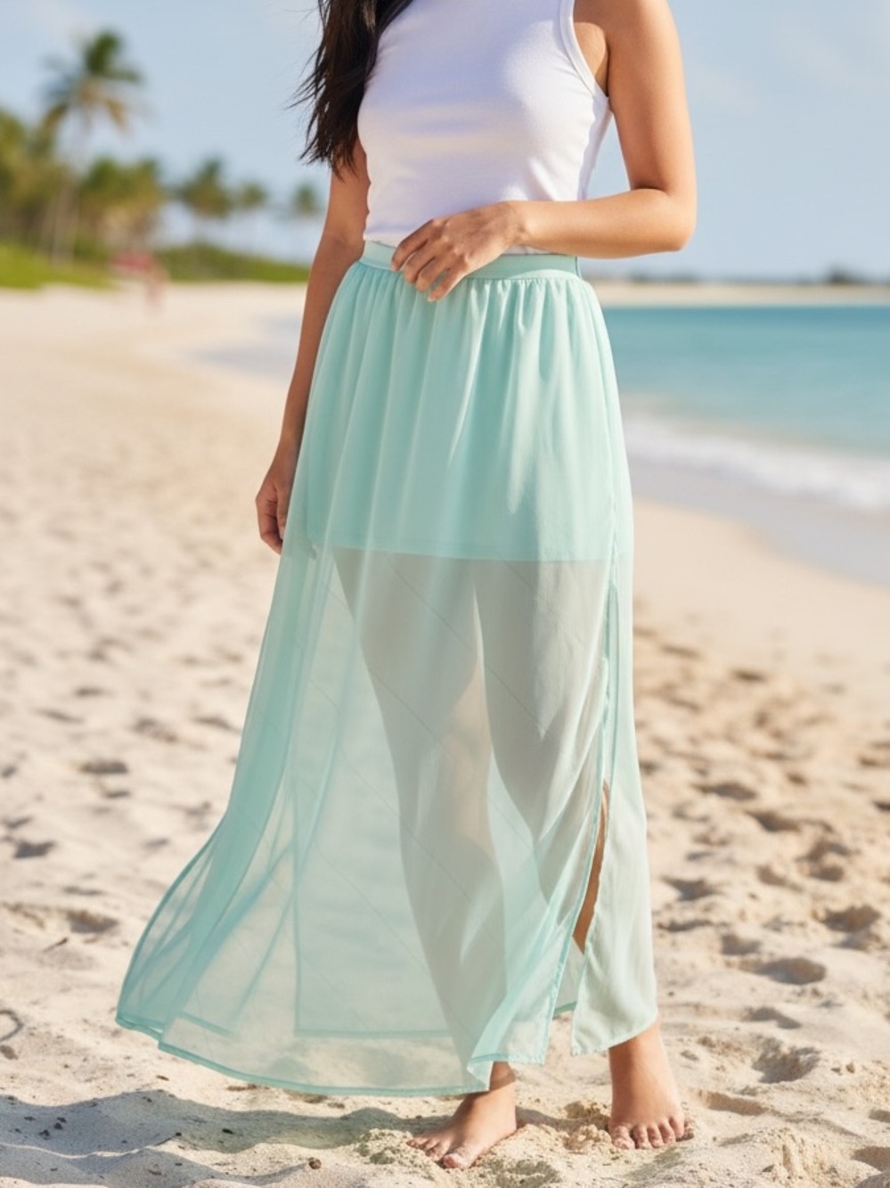 H&M Mint Sheer Maxi Skirt | Size US 4